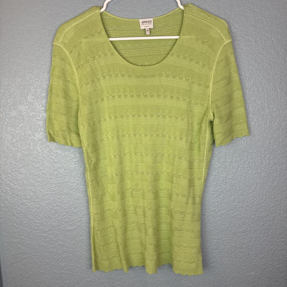 Armani Collezioni Sweater Womens Small Green Scoop Neck Knit Italy 10